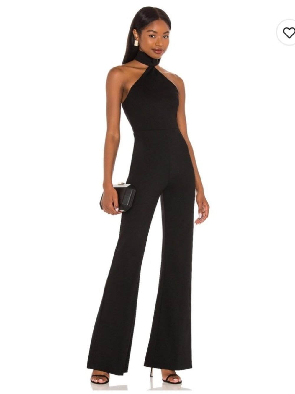 Amanda Uprichard Queens Black Mockneck Wide Leg Jumpsuit Large Night Out Chic